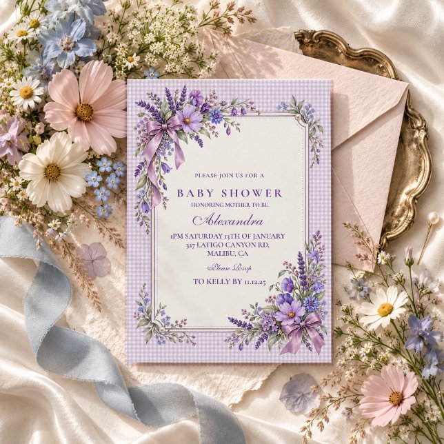 Convite Chuva de Bebê Flor Silvestre Roxa (Criador carregado)