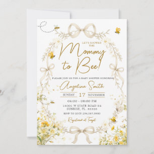 Convite Chuva de Bebê Floral Abelha Amarela Mãe para Abelh