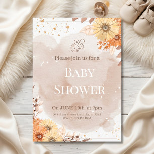 Convite Chuva de Bebê Floral Bege Elegante
