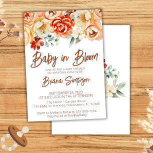 Convite Chuva de Bebê Floral Bege Ferrugem Neutro
