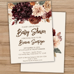 Convite Chuva de Bebê Floral Bege Marrom Marfim