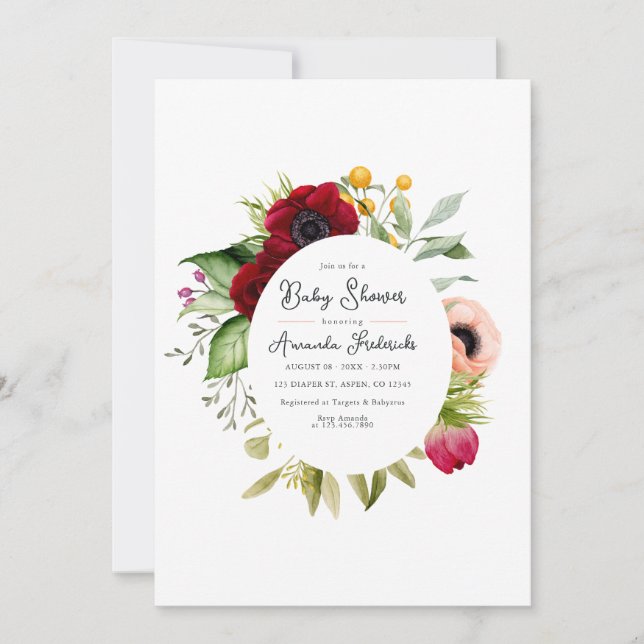 Convite Chuva de Bebê Floral Boho Aquarela (Frente)
