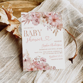 Convite Chuva de Bebê Floral Boho Outono Abóbora