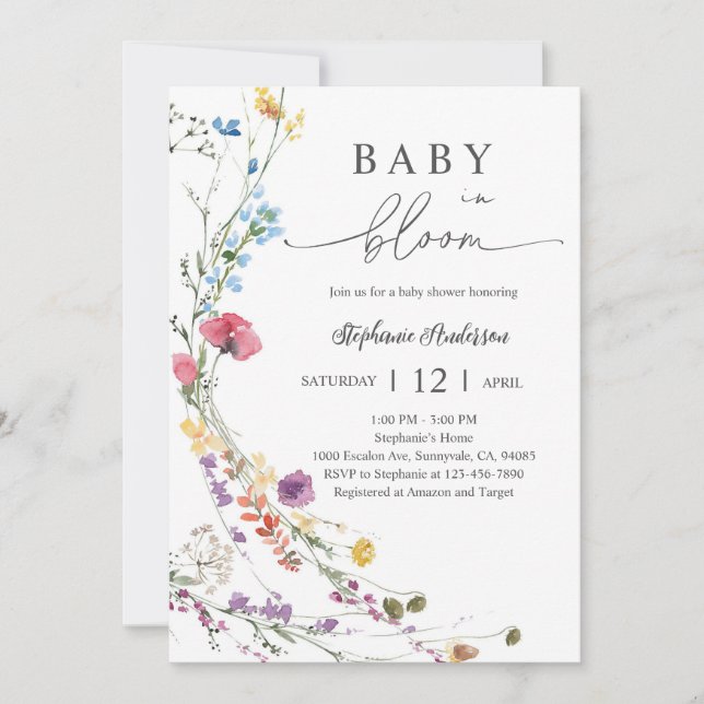 Convite Chuva de Bebê Floral Boho Selvagem (Frente)