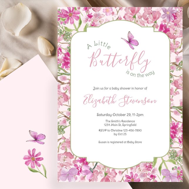 Convite Chuva de Bebê Floral Borboleta Pequena Rosa e Verd (Criador carregado)