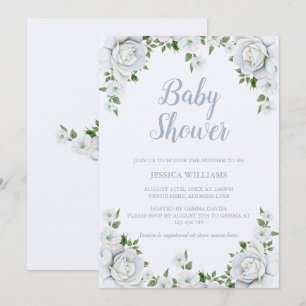 Convite Chuva de Bebê Floral Bordada de Rosa Chic