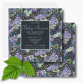 Convite Chuva de Bebê Floral Botânica Elegante Azul Marinh