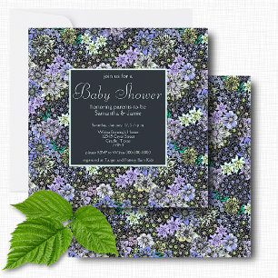 Convite Chuva de Bebê Floral Botânica Elegante Azul Marinh