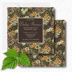 Convite Chuva de Bebê Floral Botânica Marrom Rústica Elega