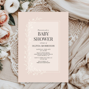 Convite Chuva de Bebê Floral Botânica Rosa Corado
