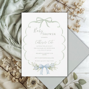 Convite Chuva de Bebê Floral com Fita Vintage Verde