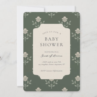 Convite Chuva de Bebê Floral com Impressão de Bloco de Íri