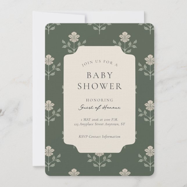 Convite Chuva de Bebê Floral com Impressão de Bloco de Íri (Frente)