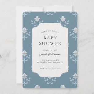 Convite Chuva de Bebê Floral com Impressão de Bloco de Íri