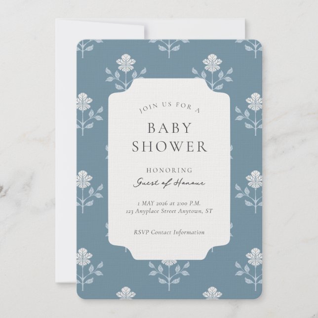 Convite Chuva de Bebê Floral com Impressão de Bloco de Íri (Frente)