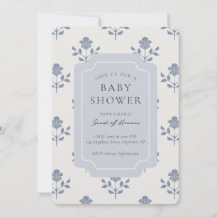 Convite Chuva de Bebê Floral com Impressão de Bloco de Íri
