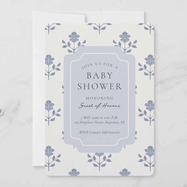 Convite Chuva de Bebê Floral com Impressão de Bloco de Íri (Frente)