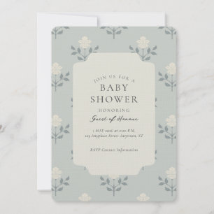 Convite Chuva de Bebê Floral com Impressão de Bloco de Íri