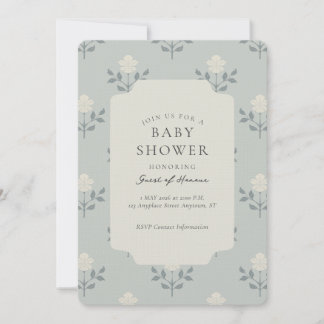 Convite Chuva de Bebê Floral com Impressão de Bloco de Íri