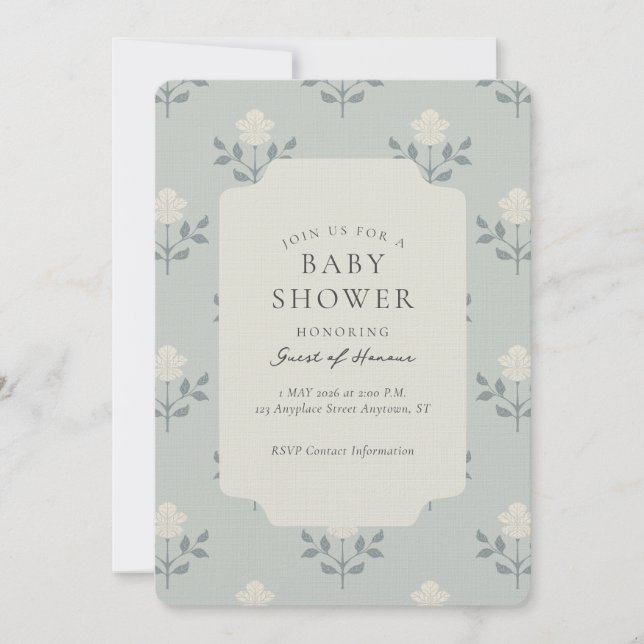 Convite Chuva de Bebê Floral com Impressão de Bloco de Íri (Frente)