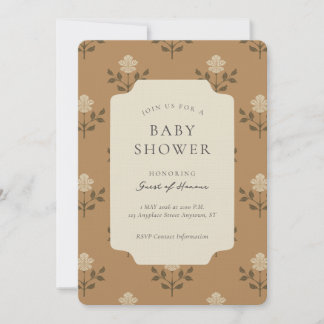 Convite Chuva de Bebê Floral com Impressão de Bloco de Íri