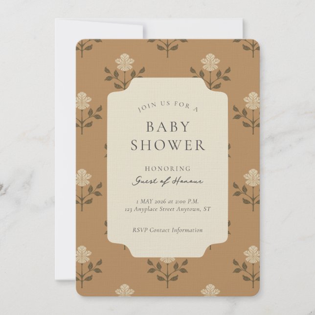 Convite Chuva de Bebê Floral com Impressão de Bloco de Íri (Frente)