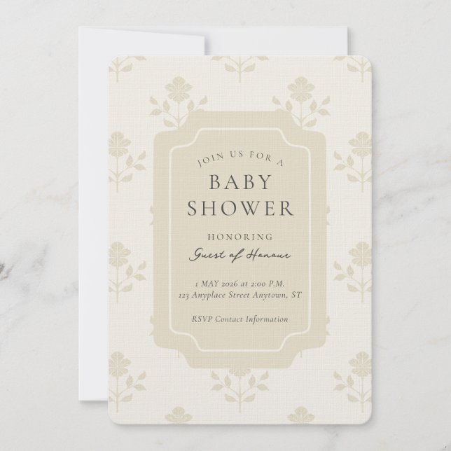 Convite Chuva de Bebê Floral com Impressão de Bloco Íris V (Frente)