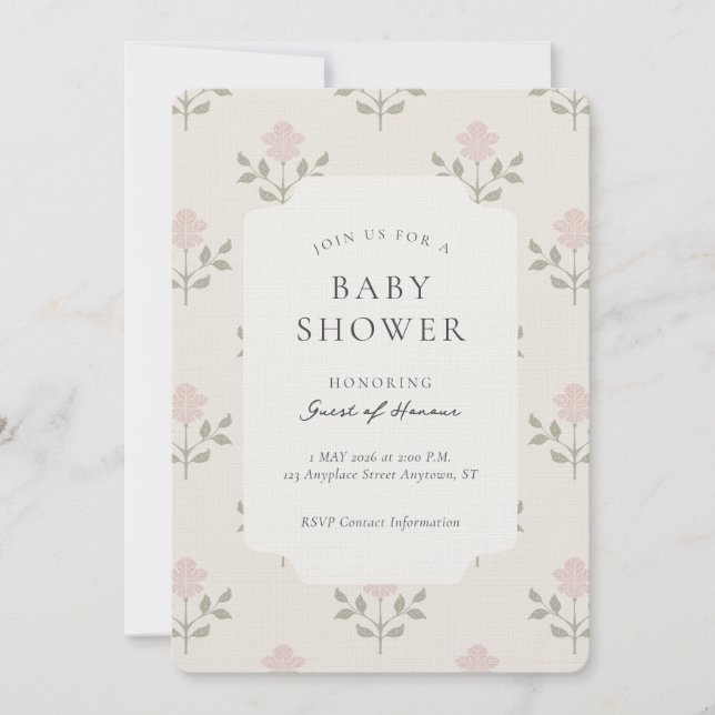 Convite Chuva de Bebê Floral com Impressão de Bloco Íris V (Frente)
