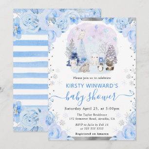 Convite Chuva de Bebê Floral de Animais Árticos em Aquarel