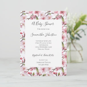 Convite Chuva de Bebê Floral de Cerejeira Rosa Bonito