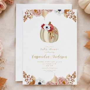Convite Chuva de Bebê Floral de Outono em Aquarela Elegant