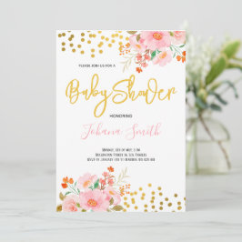 Convite Chuva de Bebê Floral Dourada Primavera Verão