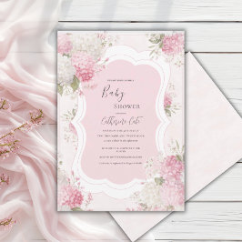 Convite Chuva de Bebê Floral Elegante Hortênsia Rosa