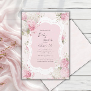 Convite Chuva de Bebê Floral Elegante Hortênsia Rosa