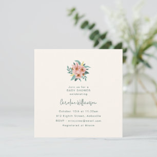 Convite Chuva de Bebê Floral Elegante Jardim Minimalista S