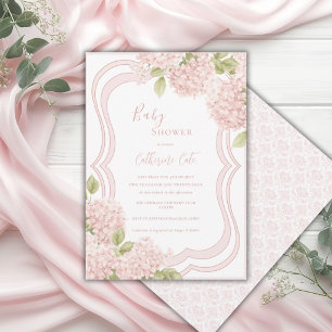 Convite Chuva de Bebê Floral Elegante Rosa Hydrangea