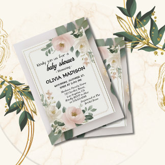 Convite Chuva de Bebê Floral em Aquarela