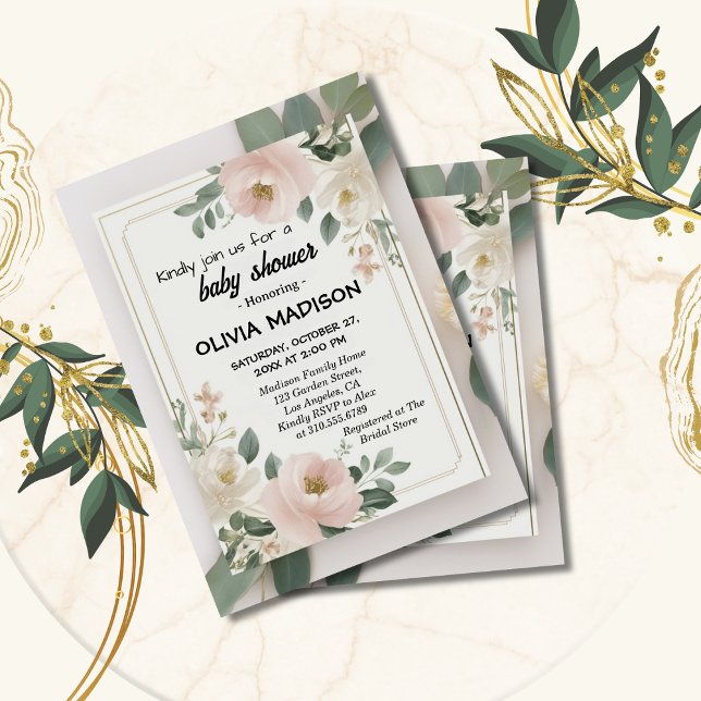 Convite Chuva de Bebê Floral em Aquarela (Criador carregado)