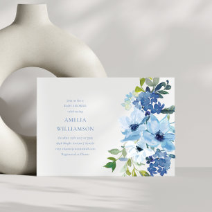 Convite Chuva de Bebê Floral em Aquarela Azul Claro Estéti
