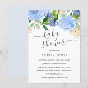 Convite Chuva de Bebê Floral em Aquarela Azul Marinho