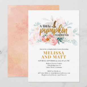 Convite Chuva de Bebê Floral em Aquarela de Abóbora para C