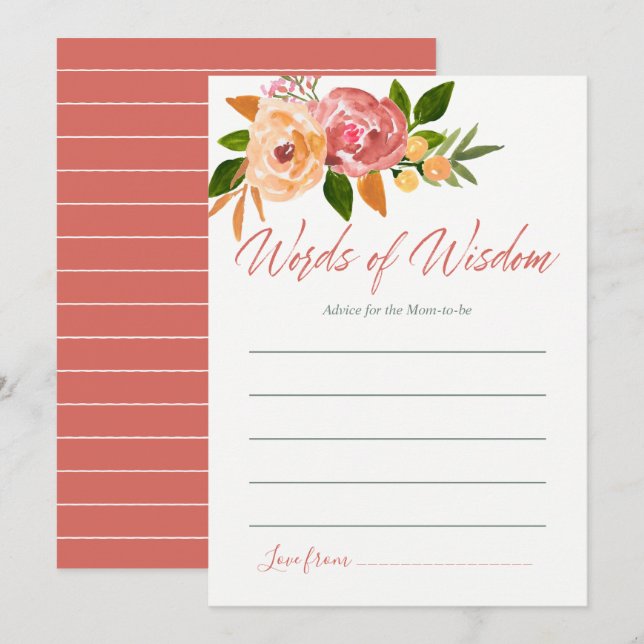 Convite Chuva de bebê floral em aquarela Dicas para a Mamã (Frente/Verso)
