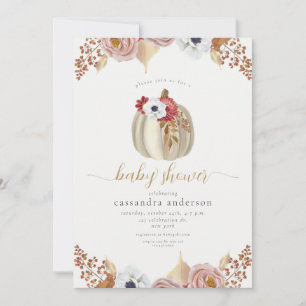 Convite Chuva de Bebê Floral em Aquarela Elegante de Abóbo