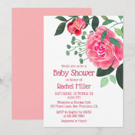 Convite Chuva de Bebê Floral em Aquarela Rosa