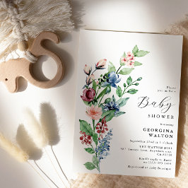 Convite Chuva de Bebê Floral em Aquarela & Verduras