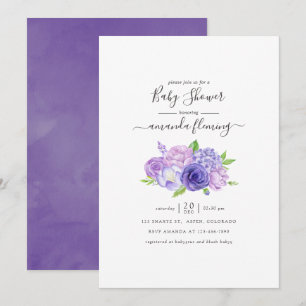 Convite Chuva de Bebê Floral em Aquarela Violeta Ultra