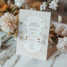 Chuva de Bebê Floral em Beige Boho em Aquarela
