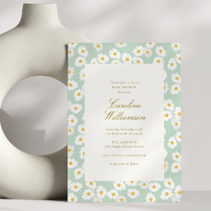 Convite Chuva de Bebê Floral em Verde Hortelã Moderno