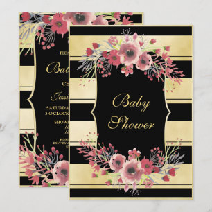 Convite Chuva de Bebê Floral em Watercolor com Listras Ele