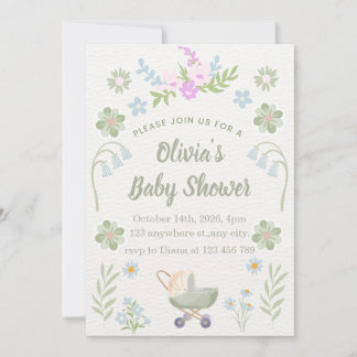Convite Chuva de Bebê Floral Macia Personalizada